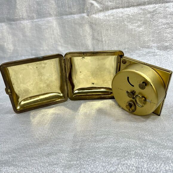Vintage Waltham Wind Up West Germany Gold Tone Travel Glow Alarm Clock - Picture 4 of 11